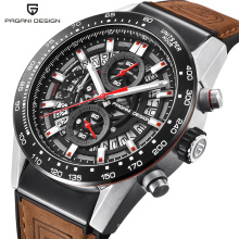 PAGANI DESIGN 2768 Luxury Men Quartz Wristwatch Chronograph Quality Stainless Steel Case Waterproof Analog Leather Watch